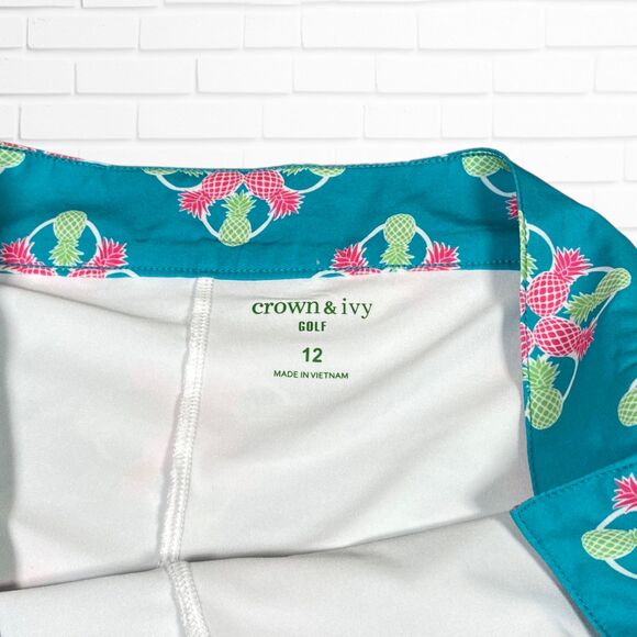 Crown & Ivy Golf Skort 12 Turquoise Pineapple Pocket Shorts Skirt Cruise Preppy - Picture 5 of 10